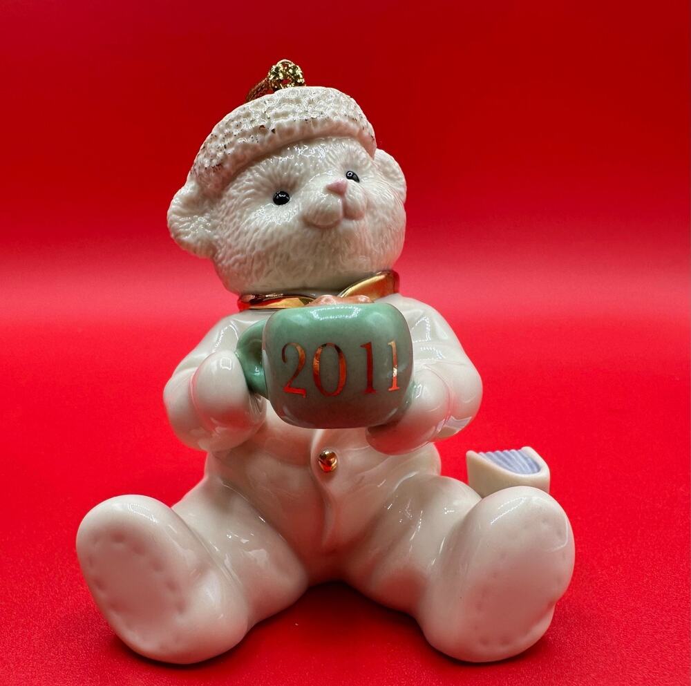 Lenox 2011 Annual Teddy Bear "A Cup Of Cocoa" Porcelain Christmas Ornament